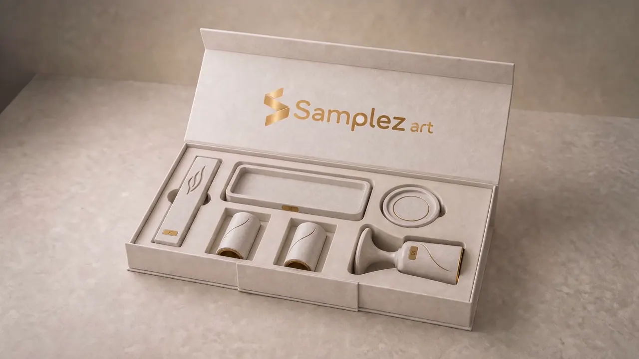 מארז מוצרי יודאיקה והוקרה של SampleZ Art בגימור אבן בהירה וזהב